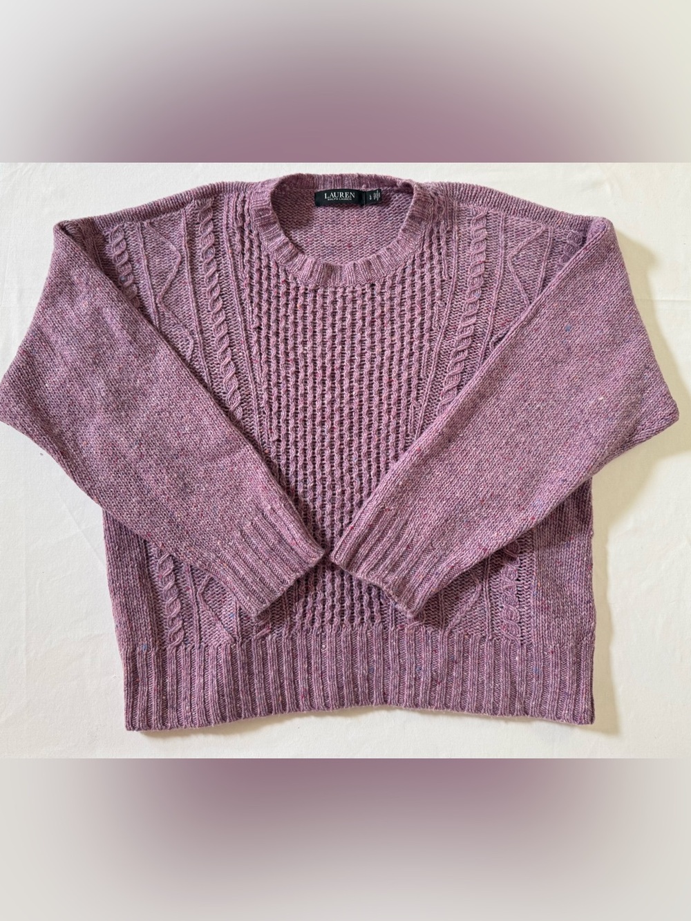 LAUREN Ralph Lauren Wool Alpaca Blend Marled Cable Knit Crewneck Sweater Large